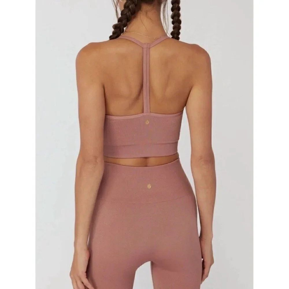 Spiritual Gangster Tan Brown Seamless Icon T Back Ribbed Sports Bra Xs Small - Picture 2 of 5